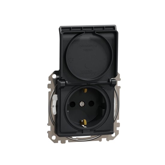 Priza simpla antracit 16A 2P+E obturatoare+capac IP44 Design, Schneider Electric SDD211023