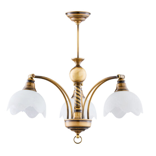 Lustra clasica alama patinata abajururi sticla 3xE27/60W Jupiter 003 Jupiter