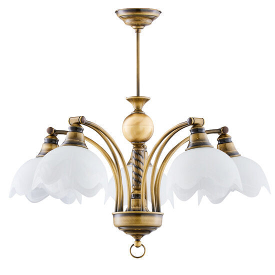 Lustra clasica alama patinata abajururi sticla 5xE27/60W Jupiter 005 Jupiter