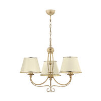 Candelabru clasic auriu mat abajururi textile albe-ivoire 3xE27/60W Laura 513 Jupiter