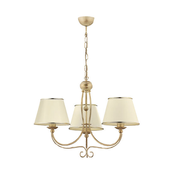 Candelabru clasic auriu mat abajururi textile albe-ivoire 3xE27/60W Laura 513 Jupiter