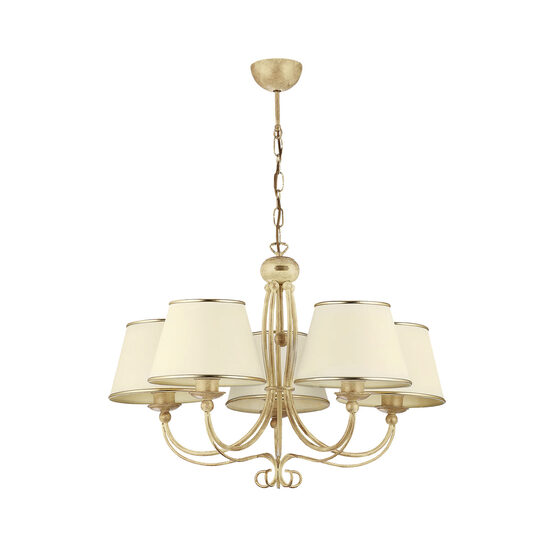 Candelabru clasic auriu mat abajururi textile albe-ivoire 5xE27/60W Laura 515 Jupiter