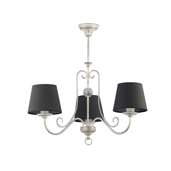 Candelabru modern argintiu antichizat abajururi negre 3xE27/60W Arkada 1158 Jupiter