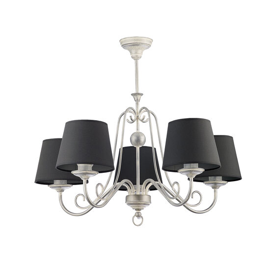 Candelabru modern argintiu antichizat abajururi negre 5xE27/60W Arkada 1159 Jupiter