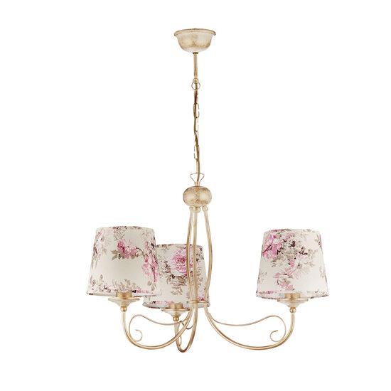 Candelabru shabby chic ecru antichizat abajururi textile 3xE27/60W Sara 1283 Jupiter