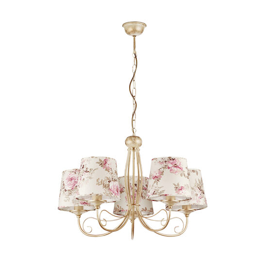 Candelabru shabby chic ecru antichizat abajururi textile 5xE27/60W Sara 1284 Jupiter