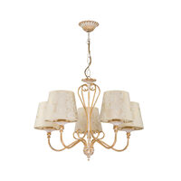 Candelabru modern auriu antichizat abajururi textile ecru-aurii 5xE27/60W Sofia 1592 Jupiter