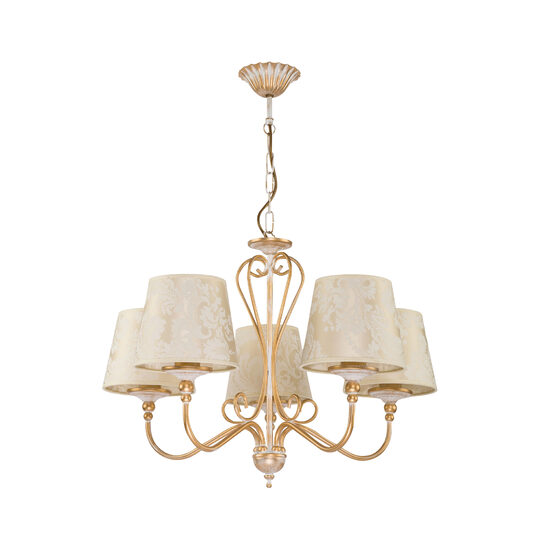 Candelabru modern auriu antichizat abajururi textile ecru-aurii 5xE27/60W Sofia 1592 Jupiter