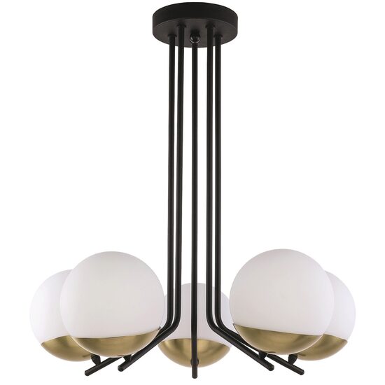 Lustra moderna neagra+alama abajururi sticla opal 5xE14/40W Santa 1720 Jupiter
