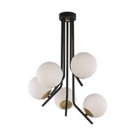 Lustra moderna neagra+alama abajururi sticla opal 5xE14/40W Tim 1733 Jupiter