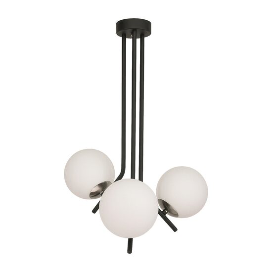 Lustra moderna neagra+nichel abajur din sticla opal 3xE14/40W Tim 1736 Jupiter