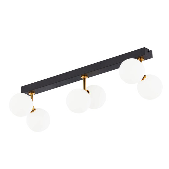 Plafoniera moderna geometrica neagra-aurie abajururi sticla opal 6xG9/60W Luna 1920 Jupiter