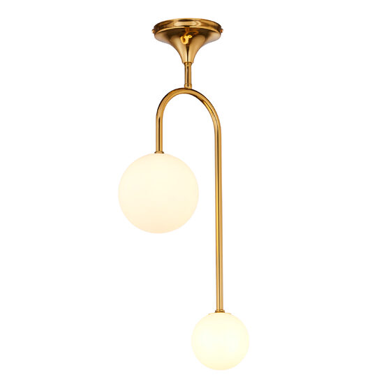 Candelabru modern geometric auriu abajururi sticla opal 2xG9/60W Selen 1940 Jupiter