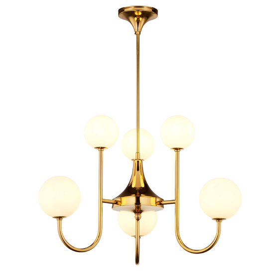Candelabru modern geometric auriu abajururi sticla opal 6xG9/60W Selen 1941 Jupiter