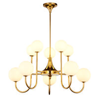Candelabru modern geometric auriu abajururi sticla opal 10xG9/60W Selen 1942 Jupiter