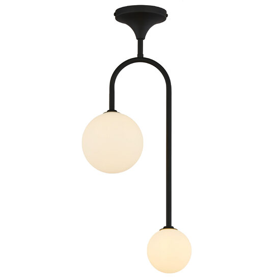 Candelabru modern geometric negru abajururi sticla opal 2xG9/60W Selen 1946 Jupiter