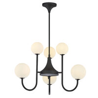 Candelabru modern geometric negru abajururi sticla opal 6xG9/60W Selen 1947 Jupiter