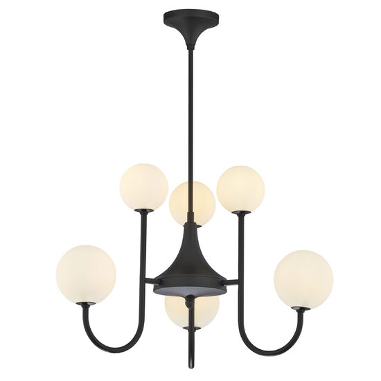 Candelabru modern geometric negru abajururi sticla opal 6xG9/60W Selen 1947 Jupiter