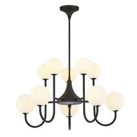 Candelabru modern geometric negru abajururi sticla opal 10xG9/60W Selen 1948 Jupiter
