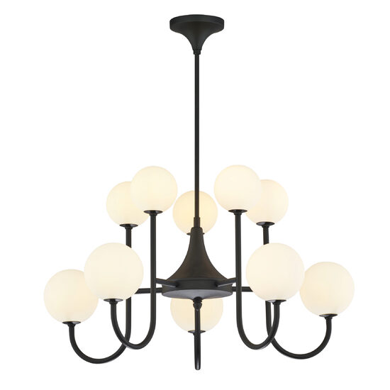 Candelabru modern geometric negru abajururi sticla opal 10xG9/60W Selen 1948 Jupiter
