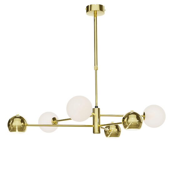 Candelabru modern auriu abajururi sticla opal 3xG9/60W si 3xGU10/60W Moka 1962 Jupiter