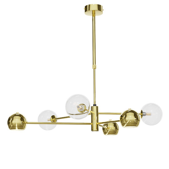 Candelabru modern auriu abajururi transparente 3xG9/60W si 3xGU10/60W Moka 1964 Jupiter