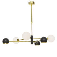 Candelabru modern auriu abajururi sticla opal 3xG9/60W si 3xGU10/60W Moka 1965 Jupiter