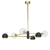 Candelabru modern auriu abajururi transparente 3xG9/60W si 3xGU10/60W Moka 1967 Jupiter