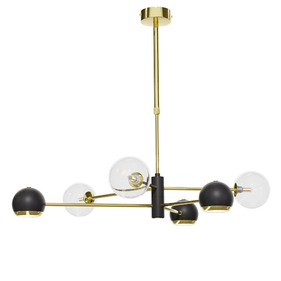 Candelabru modern auriu abajururi transparente 3xG9/60W si 3xGU10/60W Moka 1967 Jupiter