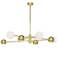 Candelabru modern auriu abajururi sticla opal 4xG9/60W si 4xGU10/60W Moka 1968 Jupiter