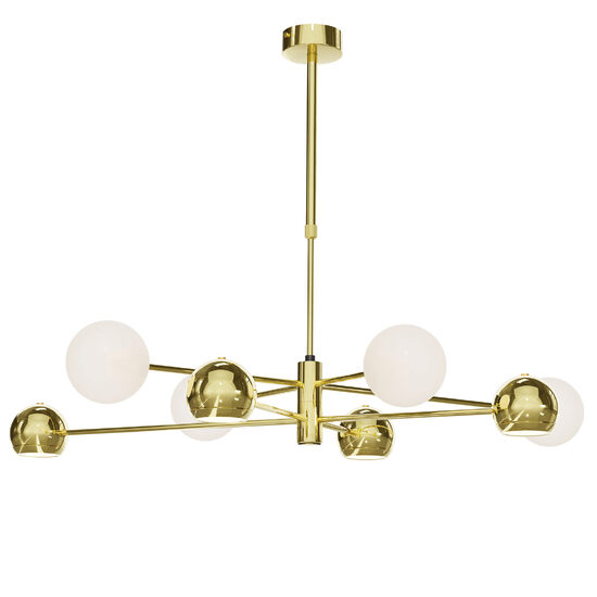 Candelabru modern auriu abajururi sticla opal 4xG9/60W si 4xGU10/60W Moka 1968 Jupiter