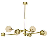 Candelabru modern auriu abajururi champagne 4xG9/60W si 4xGU10/60W Moka 1969 Jupiter