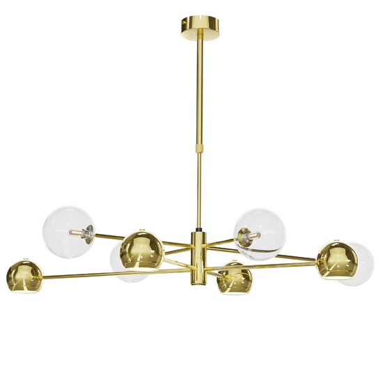 Candelabru modern auriu abajururi transparente 4xG9/60W si 4xGU10/60W Moka 1970 Jupiter
