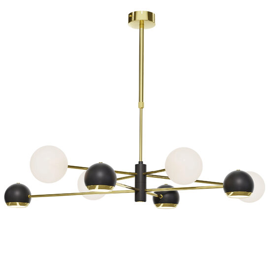 Candelabru modern auriu abajururi sticla opal 4xG9/60W si 4xGU10/60W Moka 1971 Jupiter