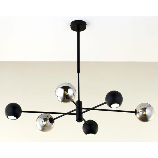 Candelabru modern negru abajururi fumurii 3xG9/60W si 3xGU10/60W Moka 1974 Jupiter
