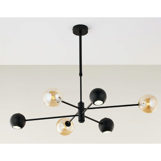 Candelabru modern negru abajururi champagne 3xG9/60W si 3xGU10/60W Moka 1993 Jupiter
