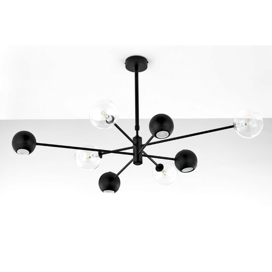Candelabru modern negru abajururi transparente 4xG9/60W si 4xGU10/60W Moka 1996 Jupiter
