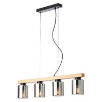 Lustra moderna lemn natur abajururi sticla fumurie 4xE14/15W, Rotis 01-3986 Smarter