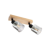 Aplica/Spot modern lemn natur abajururi sticla fumurie 2xE14/15W, Rotis 01-3985 Smarter