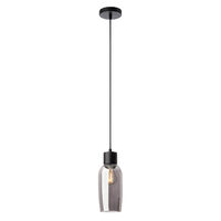Lustra moderna negru mat abajur oval sticla fumurie 1xE27/42W, Atlantis 01-4044 Smarter