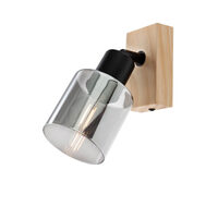 Aplica/Spot modern lemn natur abajur sticla fumurie 1xE14/15W, Rotis 01-3984 Smarter