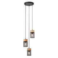 Lustra moderna negru mat elemente lemn natur 3xE27/42W, Stem 01-3142 Smarter