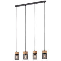 Lustra moderna negru mat elemente lemn natur 4xE27/42W, Stem 01-3143 Smarter