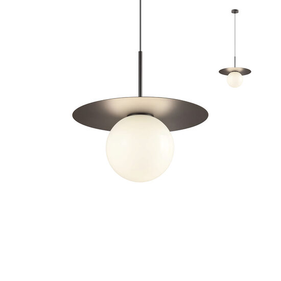 Lustra moderna Plato negru mat abajur sticla 1xE27/42W, Plato 01-2732 Redo