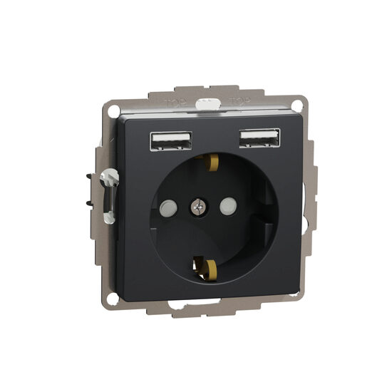 Priza simpla antracit 16A 2P+E+2 USB 2.4A obturatoare Sedna Design, SDD114052 Schneider Electric