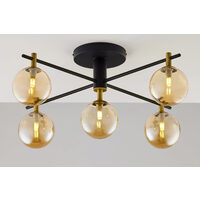 Plafoniera moderna negru auriu sticla chihlimbar 5xG9 Figaro 2032 Jupiter