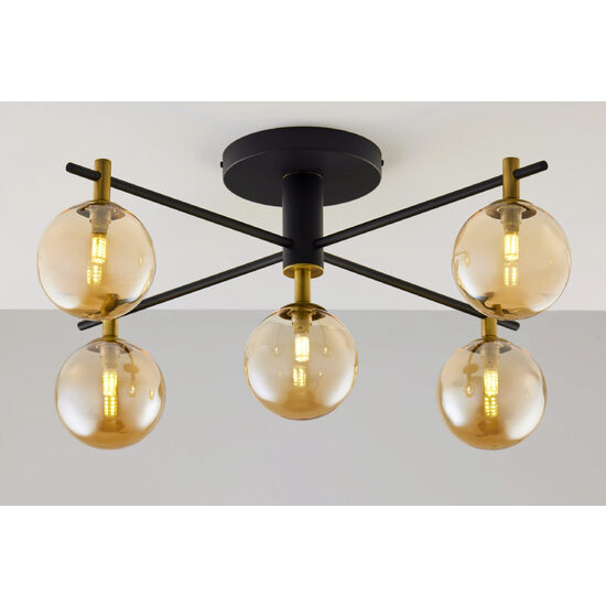 Plafoniera moderna negru auriu sticla chihlimbar 5xG9 Figaro 2032 Jupiter