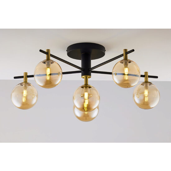 Plafoniera moderna negru auriu sticla chihlimbar 6xG9 Figaro 2033 Jupiter