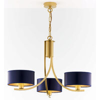 Candelabru modern auriu abajururi albastre 3xE27 Arthur 2093 Jupiter