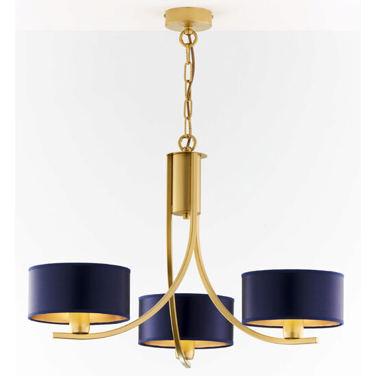 Candelabru modern auriu abajururi albastre 3xE27 Arthur 2093 Jupiter